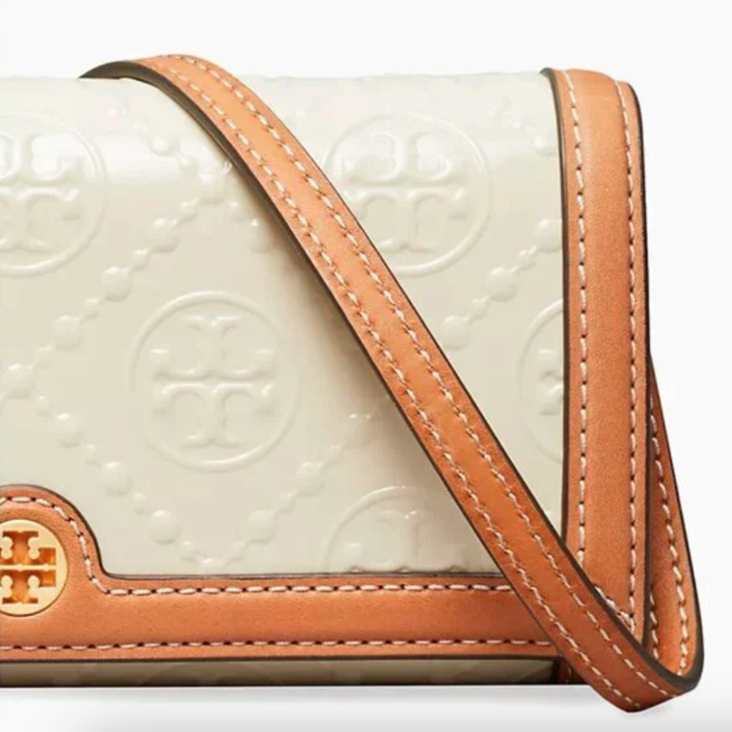 TORY BURCH T Monogram Patent Leather Wallet Crossbody In Cream One Size - Image 2